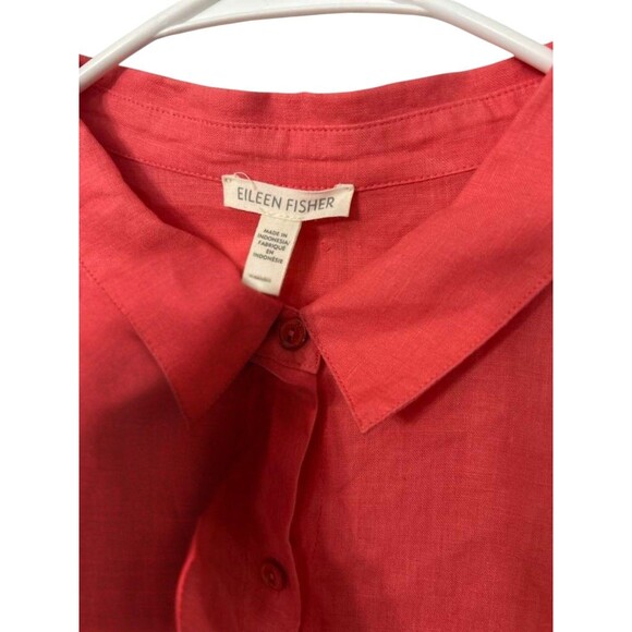 Eileen Fisher Organic Linen Button Down Shirt Women Salmon Medium Long Sleeve - Picture 2 of 4